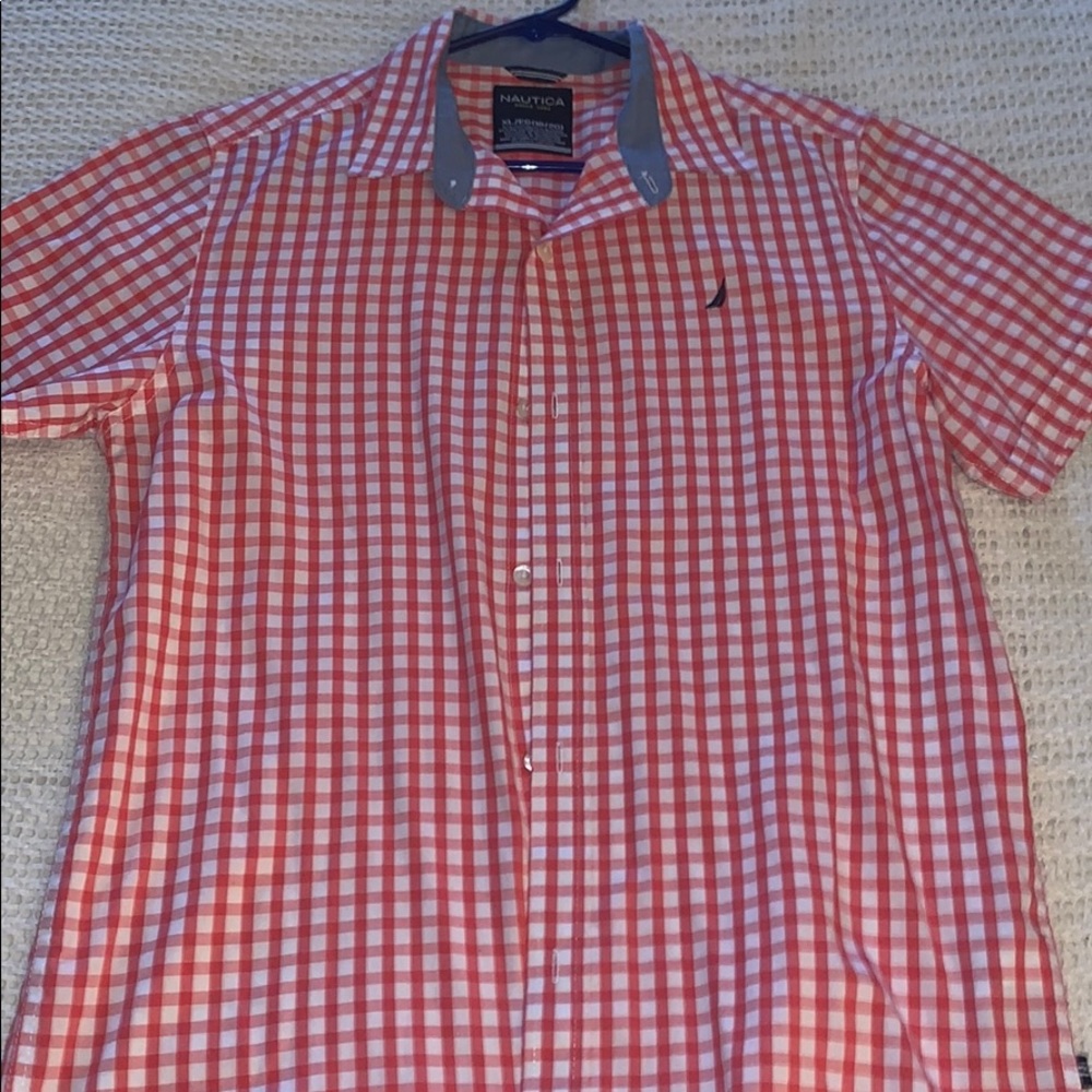 Pink and white náutica shirt for boys